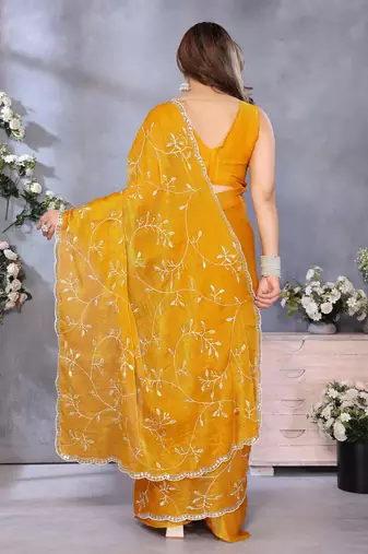 Vibrant Yellow Embroidery Work Jimmy Chu Saree with Blouse