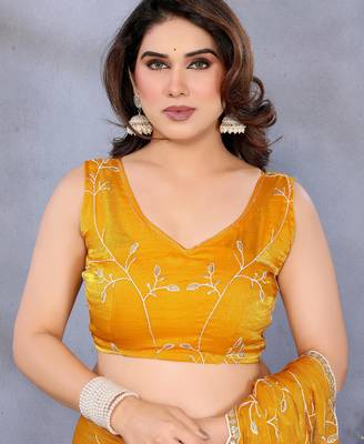 Vibrant Yellow Embroidery Work Jimmy Chu Saree with Blouse 4