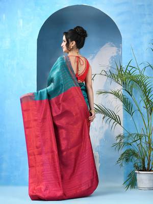 Green  cotton silk kanjivaram suvarna kolkaa saree with blouse piece 2