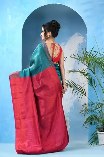 Green  cotton silk kanjivaram suvarna kolkaa saree with blouse piece