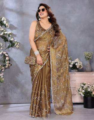 Royal Gold Jimmy Chu Saree with Embroidery & Premium Lace 1