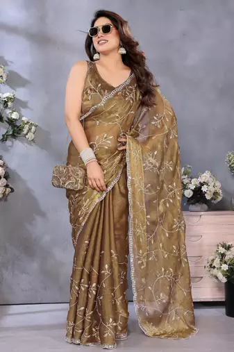 Royal Gold Jimmy Chu Saree with Heavy Embroidery & Premium Lace