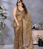 Royal Gold Jimmy Chu Saree with Heavy Embroidery & Premium Lace