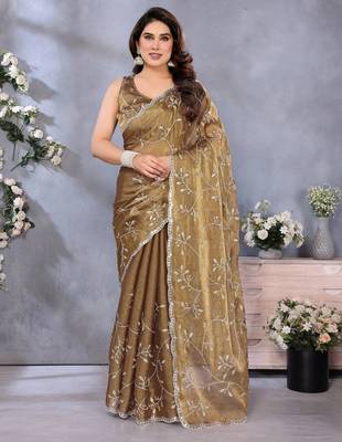 Royal Gold Jimmy Chu Saree with Embroidery & Premium Lace 2
