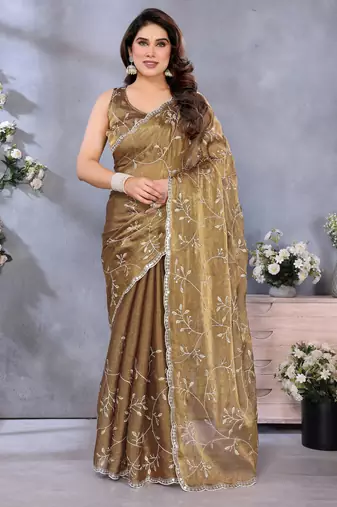 Royal Gold Jimmy Chu Saree with Embroidery & Premium Lace