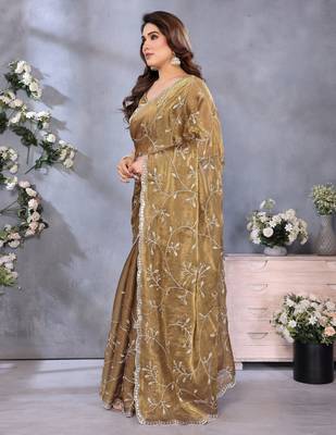 Royal Gold Jimmy Chu Saree with Embroidery & Premium Lace 3