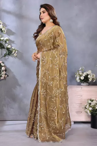 Royal Gold Jimmy Chu Saree with Embroidery & Premium Lace
