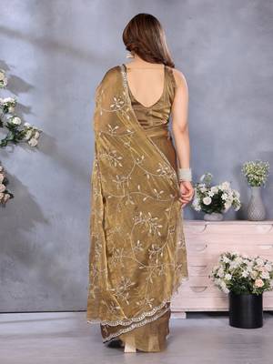 Royal Gold Jimmy Chu Saree with Embroidery & Premium Lace 4