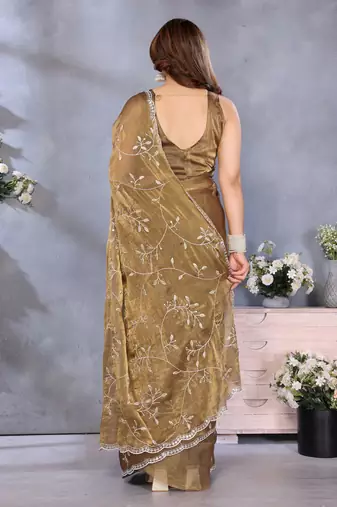 Royal Gold Jimmy Chu Saree with Embroidery & Premium Lace
