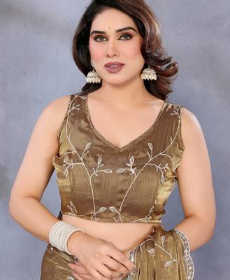 Royal Gold Jimmy Chu Saree with Embroidery & Premium Lace 5