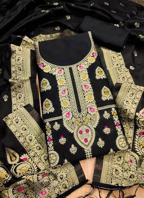 Black designer partywear paithani banarasi dress material 1