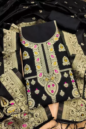 Black designer partywear paithani banarasi dress material