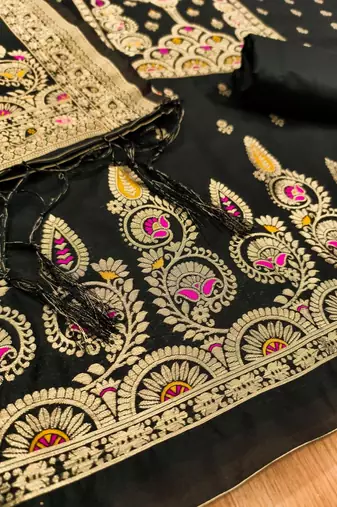 Black designer partywear paithani banarasi dress material
