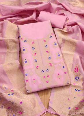 Baby pink designer partywear paithani banarasi dress material 1