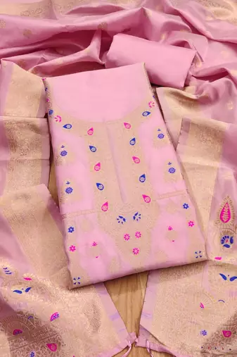 Baby pink designer partywear paithani banarasi dress material