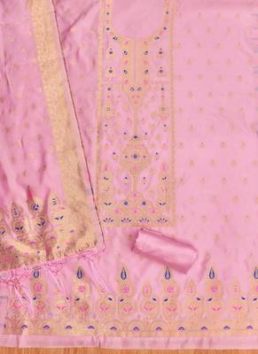 Baby pink designer partywear paithani banarasi dress material 2