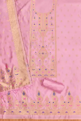 Baby pink designer partywear paithani banarasi dress material