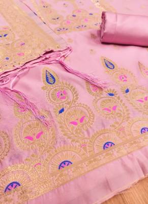Baby pink designer partywear paithani banarasi dress material 4