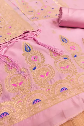 Baby pink designer partywear paithani banarasi dress material