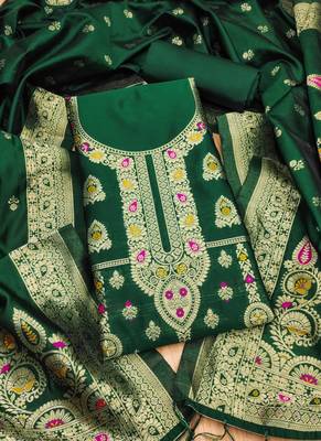 Green designer partywear paithani banarasi dress material 1