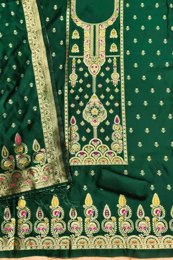 Green designer partywear paithani banarasi dress material