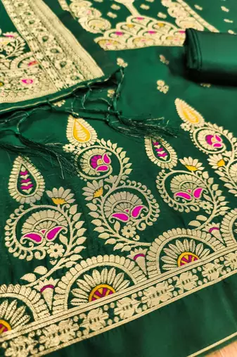 Green designer partywear paithani banarasi dress material
