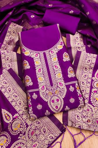 Purple designer partywear paithani banarasi dress material