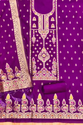 Purple designer partywear paithani banarasi dress material