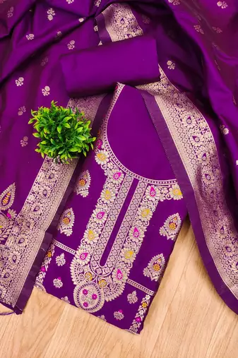 Purple designer partywear paithani banarasi dress material