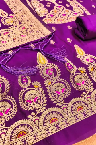 Purple designer partywear paithani banarasi dress material