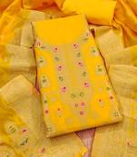 Yellow designer partywear paithani banarasi dress material