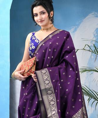 Purple kanjivaram banarasi linen silk fancy chaturratna  with blouse piece 1