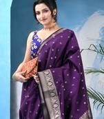 Purple kanjivaram banarasi linen silk fancy chaturratna  with blouse piece