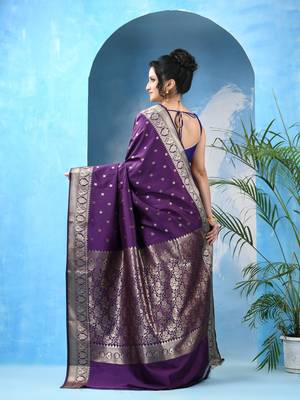 Purple kanjivaram banarasi linen silk fancy chaturratna  with blouse piece 2