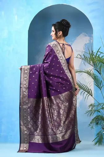 Purple kanjivaram banarasi linen silk fancy chaturratna  with blouse piece