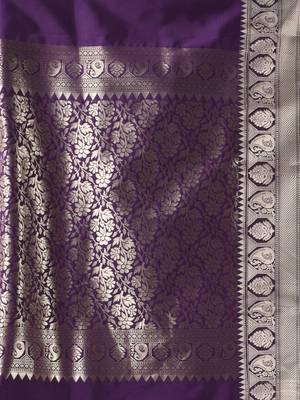 Purple kanjivaram banarasi linen silk fancy chaturratna  with blouse piece 3