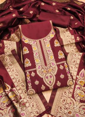Maroon green designer partywear paithani banarasi dress material 1