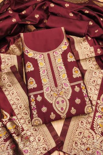 Maroon green designer partywear paithani banarasi dress material