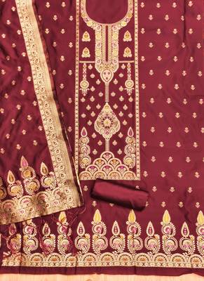 Maroon green designer partywear paithani banarasi dress material 2