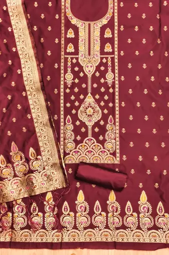 Maroon green designer partywear paithani banarasi dress material