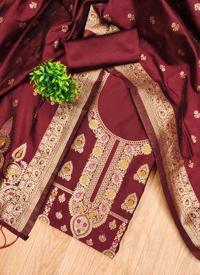 Maroon green designer partywear paithani banarasi dress material 3