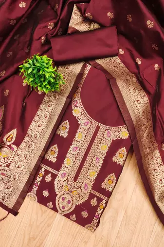 Maroon green designer partywear paithani banarasi dress material