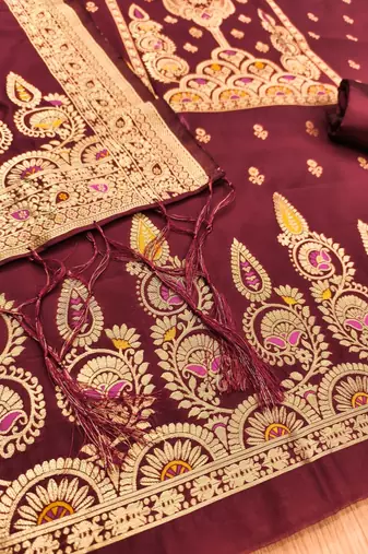 Maroon green designer partywear paithani banarasi dress material