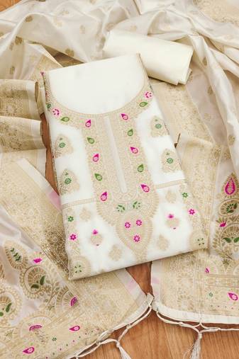 Off white designer partywear paithani banarasi dress material