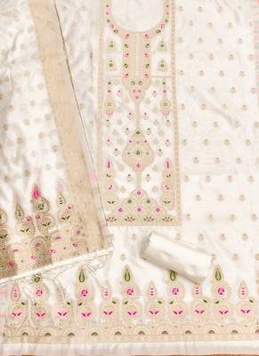 Off white designer partywear paithani banarasi dress material 2