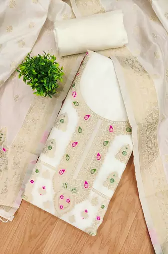 Off white designer partywear paithani banarasi dress material