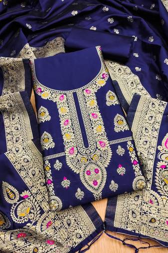 Nevy blue designer partywear paithani banarasi dress material