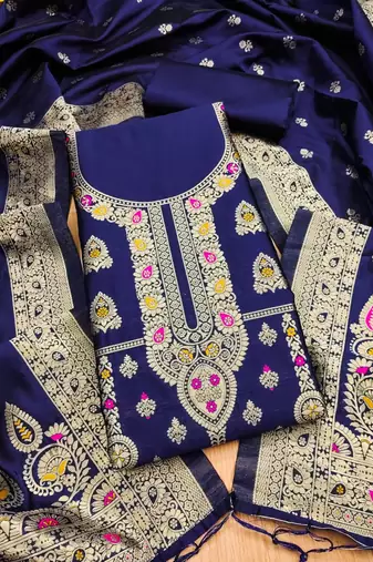 Nevy blue designer partywear paithani banarasi dress material
