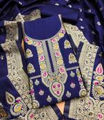 Nevy blue designer partywear paithani banarasi dress material