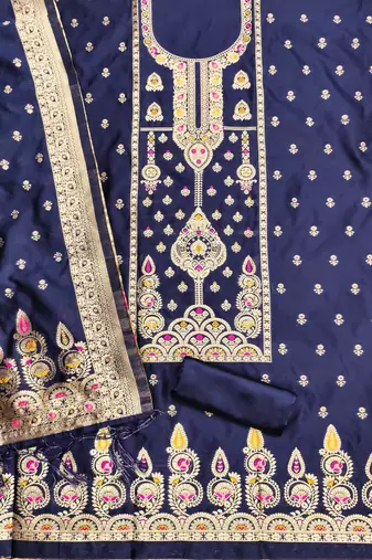 Nevy blue designer partywear paithani banarasi dress material